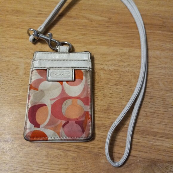 AUTHENTIC COACH Monogram Canvas & Leather Mini ID Card Case Wallet w Handle - Picture 2 of 3